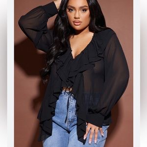 Black Chiffon Ruffle Top